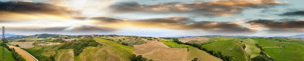 Amazing aerial view of beautiful Tuscany Hills in spring season, Italy