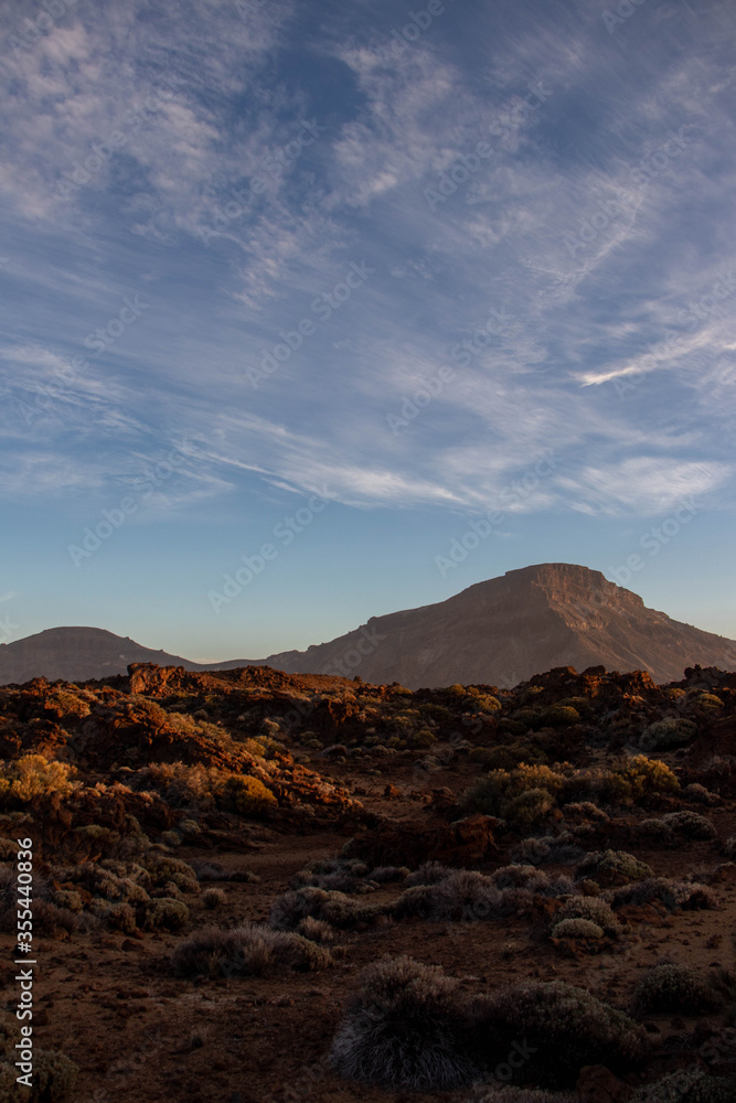 Desert landscape in the sunset in El Teide national park on Tenerife, Spain