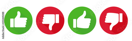 Thumb up and thumb down flat icon. Vector illustration photo