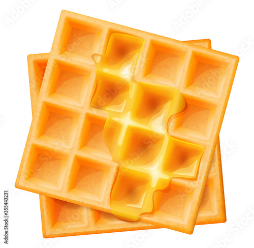 Waffles with honey. Vector illustration.
