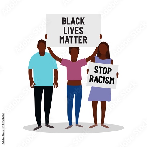 Stop racism.Black Lives Matter. Protest poster with black people. African man and women