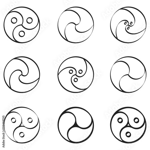vector monochrome set with Gankyil tibetan symbol
