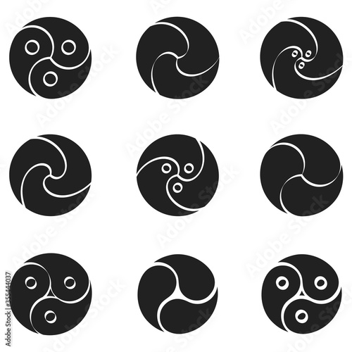 vector monochrome set with Gankyil tibetan symbol
