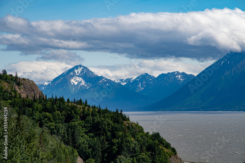 Mountains  sea and forest at the Turnagain Arm  near Anchorage  Alaska