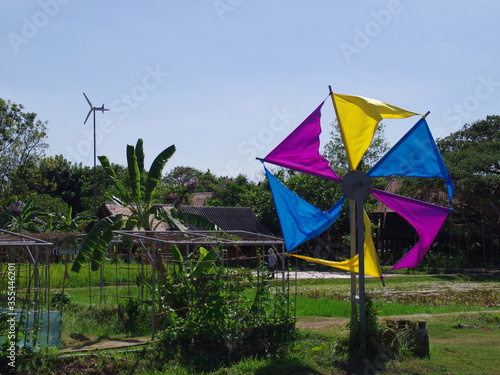 Wind turbines with blue sky