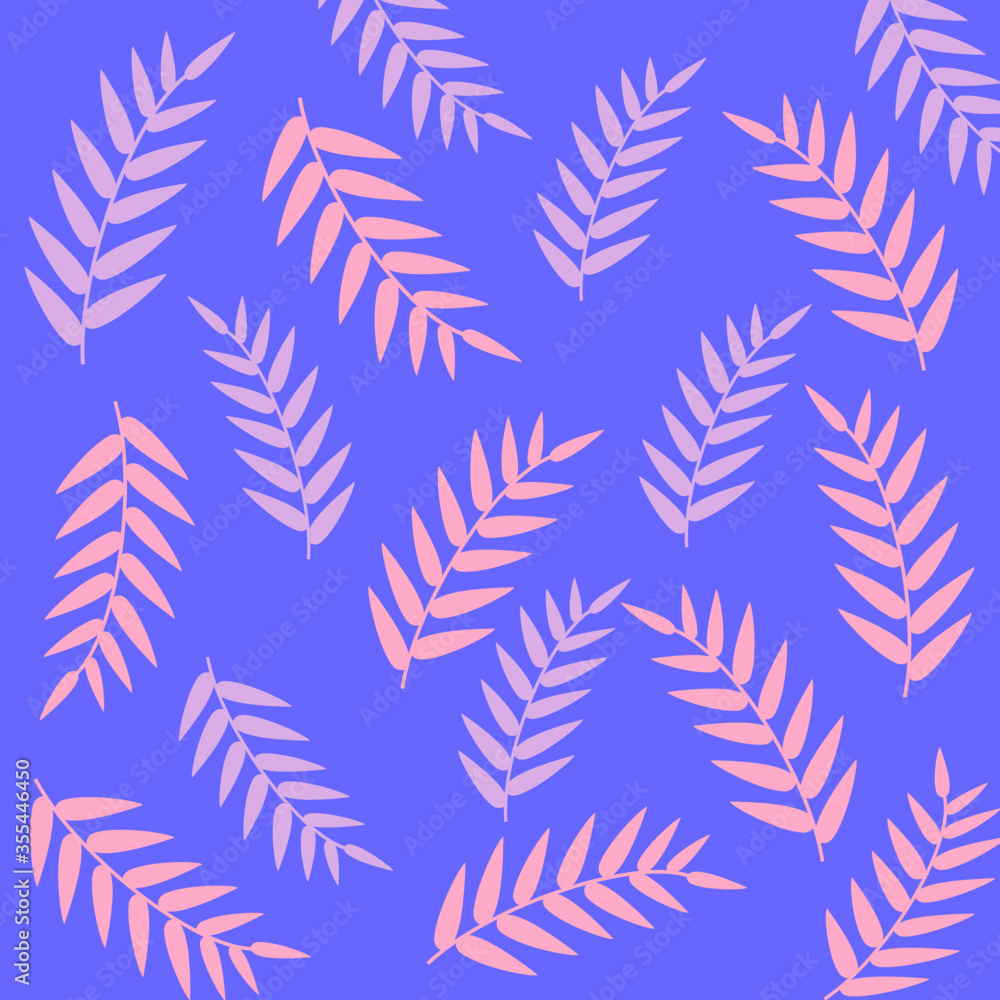 Seamless pattern wallpaper  leaves on blue background.