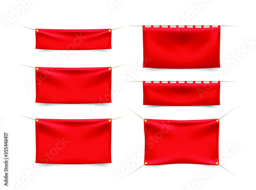 Free Download Set of Red Textile Banners with Folds with Ropes on White Background . Isolated Vector Elements  - GFXLoad