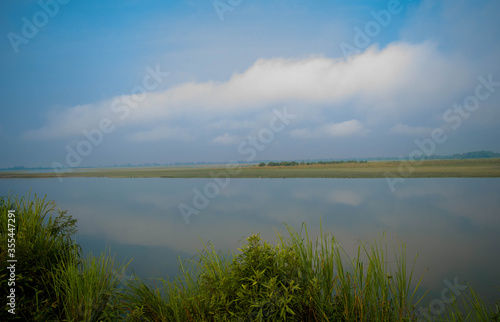 Landscape of lake and river in the morning time with fog at Kaziranga national park  Assam  India. 