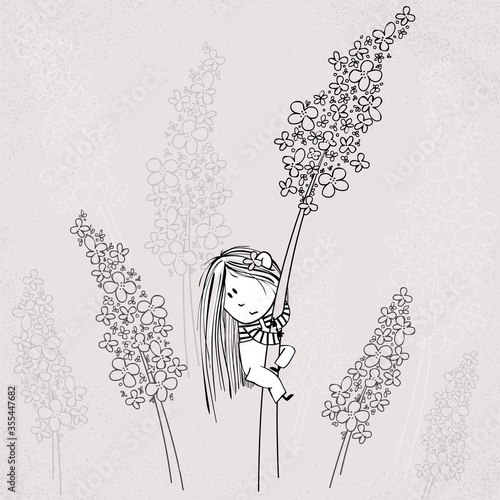 Tiny girls and plants, vector illustration