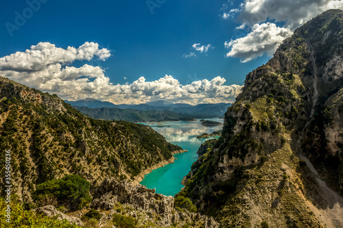 Aerial view of the lake Acheloos or Aspropotamos, in western Greece.