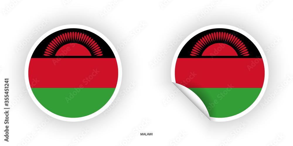 Malawi sticker flag in circle shape and Malawi flag icon in circular form on white background. Malawi sticker flag in circle shape and Malawi flag icon in circular form on white background.