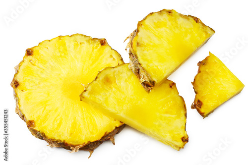 Sliced ripe pineapple isolated on white background. healthy background. top view