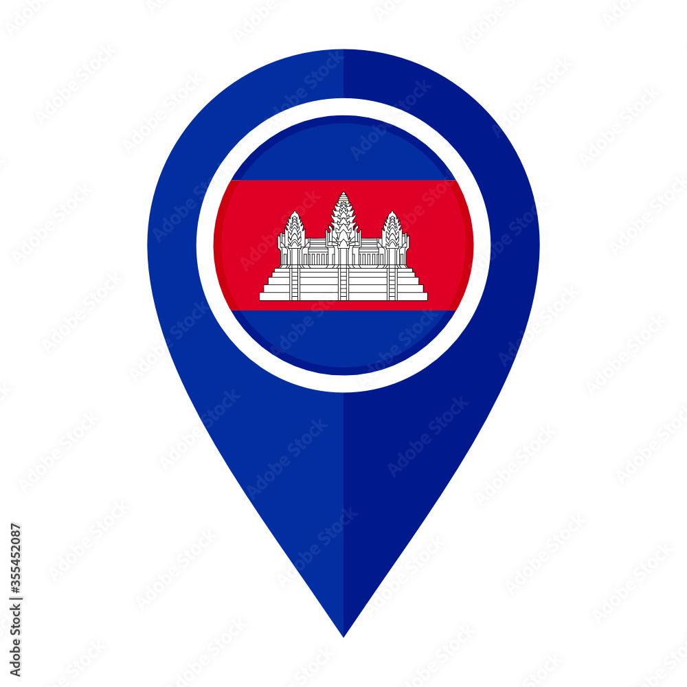 flat map marker icon with cambodia flag isolated on white background
