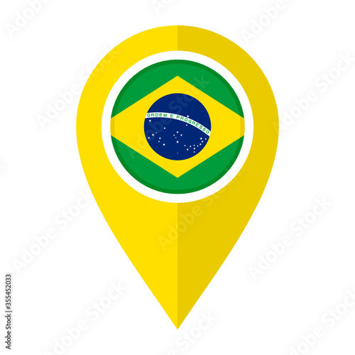 flat map marker icon with brazil flag isolated on white background
