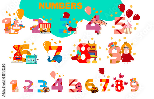 Birthday Anniversary Numbers with Cute characters Birthday Party Invitation Card Template