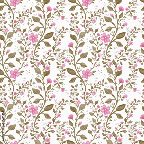 Vintage floral seamless pattern, pencil hand drawn illustration. Vintage floral design for textile, wallpaper or scrapbooking paper.