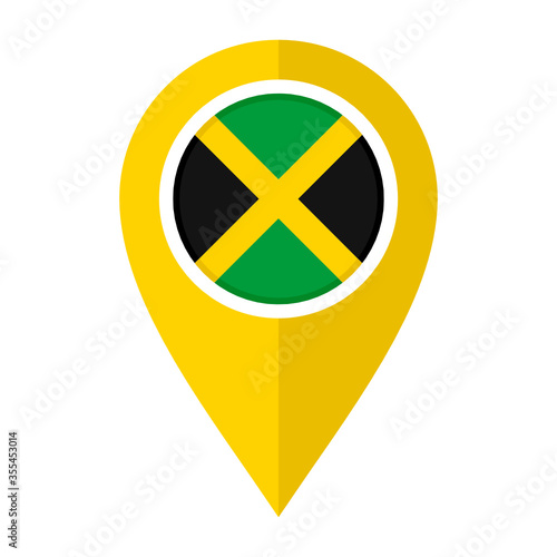 flat map marker icon with jamaica flag, isolated on white background
