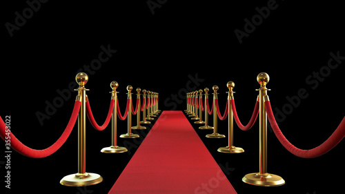 3d rendered red carpet with rope barrier