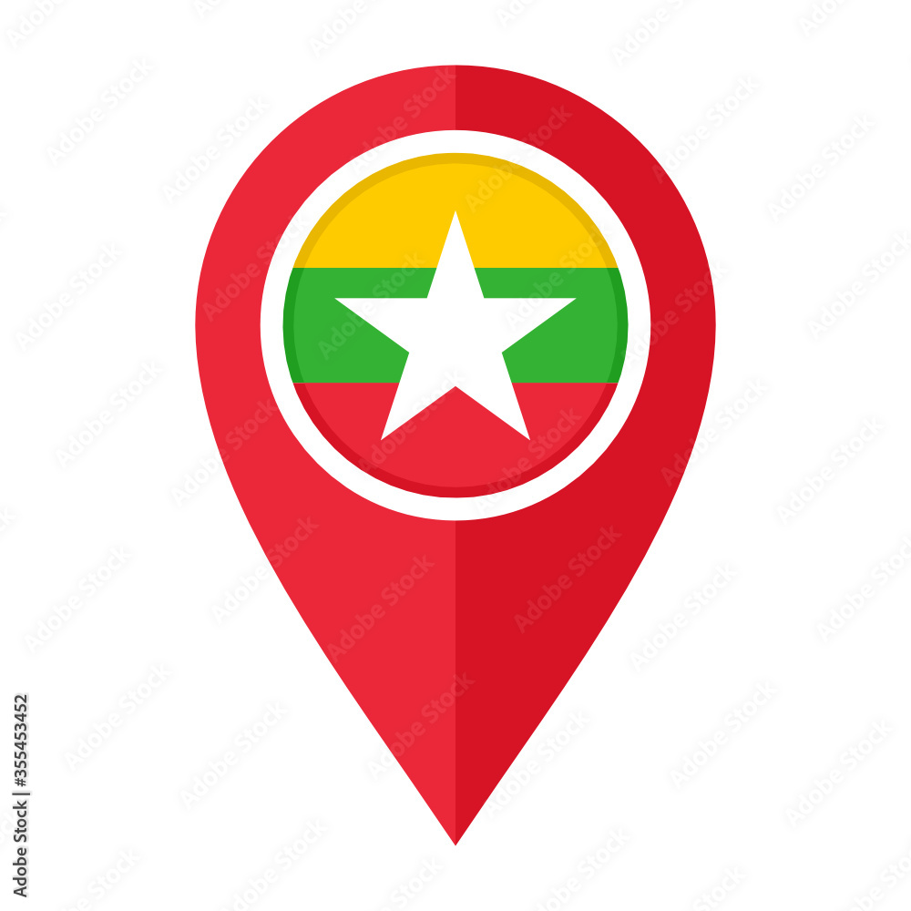 flat map marker icon with myanmar flag. vector illustration isolated on white background flat map marker icon with myanmar flag. vector illustration isolated on white background