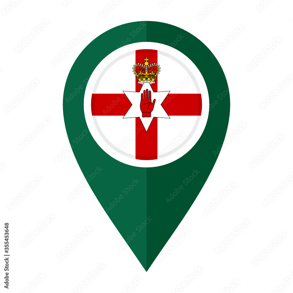 Obraz premium flat map marker icon with northern ireland flag isolated on white background