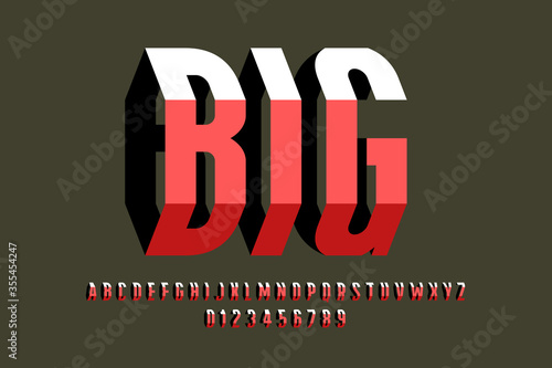 Modern 3d style font, alphabet letters and numbers