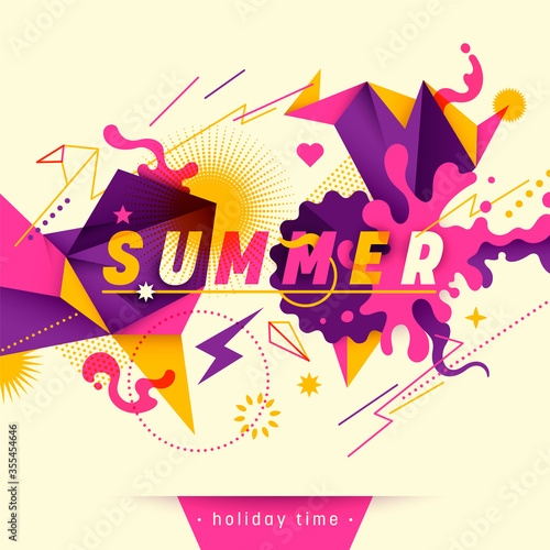 Youthful summer background, with abstract style design in intense colors. Vector illustration.