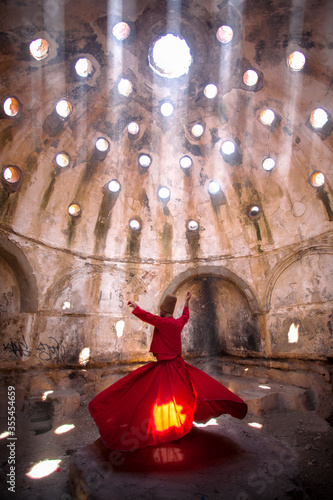 Colored Whirling Dervishes or Whirling Dervishes ,sufi semazen Mevlana, Konya, Turkey - 15 08 2015