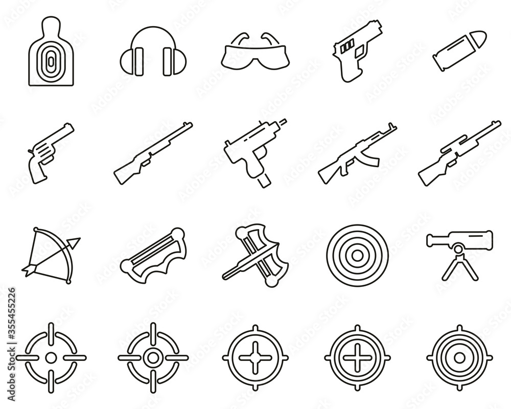 Shooting Range Icons Black & White Thin Line Set Big Stock Vector ...