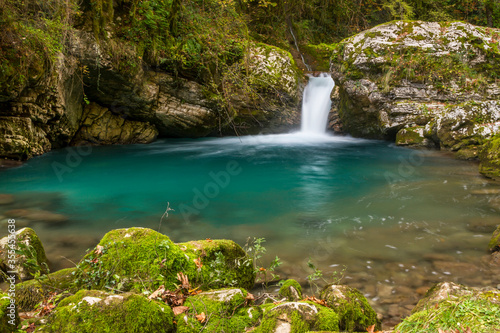 A small pond and a waterfall in the gorge Stavraetos, in Tzoumerka region, Epirus, Greece.