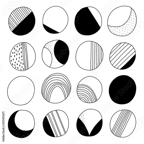 Abstract black and white doodle circles vector collection