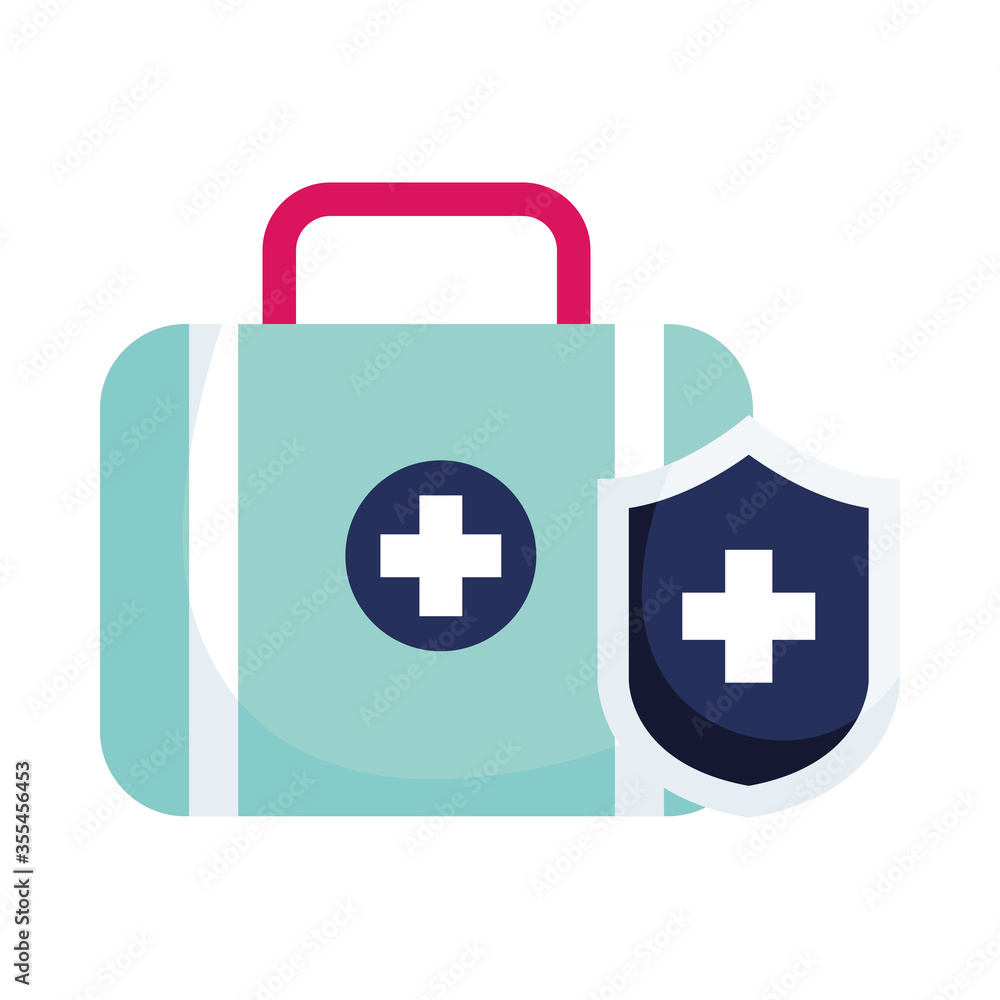 Obraz premium Isolated medical kit and shield vector design