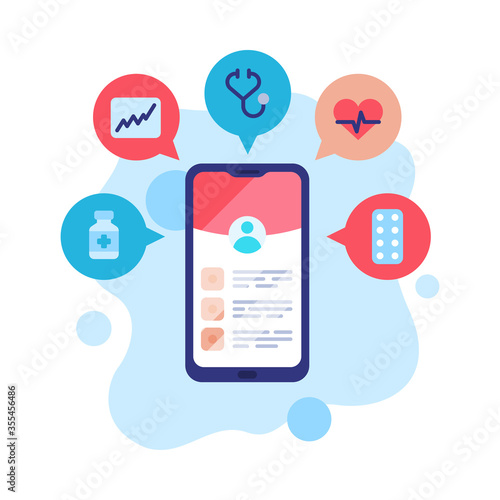 Online Medical Consultation Mobile App, Telemedicine Service Flat Style Vector Illustration on White Background
