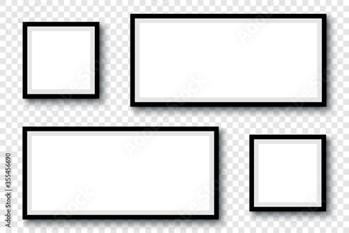 Photo frames. Collection Photo frames, isolated. Template mockup photo frame different shapes. Transparent background. Vector illustration
