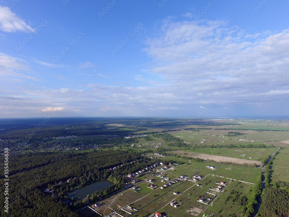 Fototapeta premium Aerial view of the saburb landscape (drone image). Near Kiev