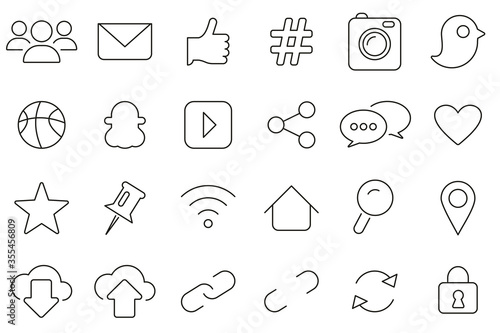 Social Media Icons Black & White Thin Line Set Big