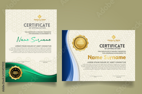set modern certificate template with flow lines ornament and modern pattern background.