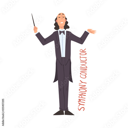 Music Orchestra Symphony Conductor, Creative Hobby or Profession Cartoon Style Vector Illustration on White Background