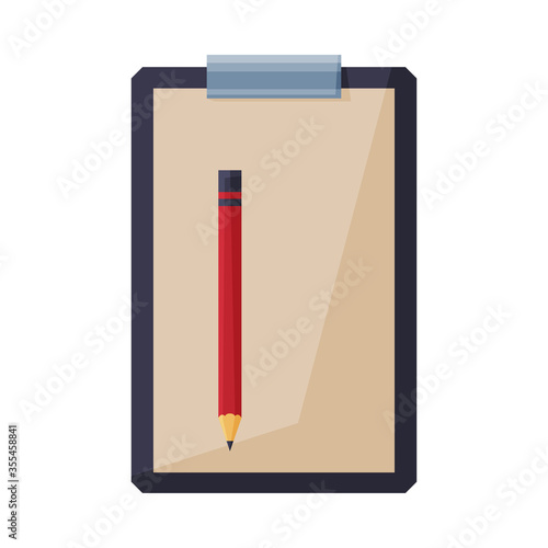 Clipboard with Pencil, Stationery Supplies Flat Style Vector Illustration on White Background