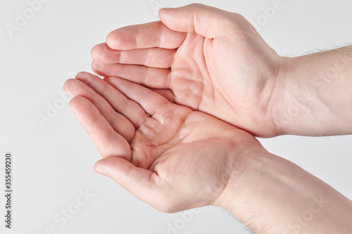 Hands with liquid gel