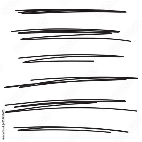 Set of hand drawn black lines. Vector collection of underline, emphasis, scribble brush strokes.