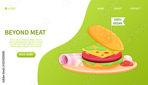 Artificial Cultured meat Concept Lab grown burger. Plant based beyond meat hamburger. Concept with cheese burger and ham. Perfect for landing page, web design, banner Easy to edit and customize Vector