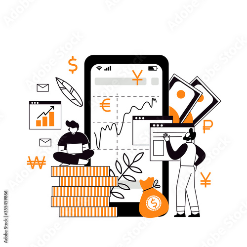 The concept of investment and income multiplying. Buying shares and funds. Investor strategy, financing concept. The characters analyze the stock market with the help of an investment broker.