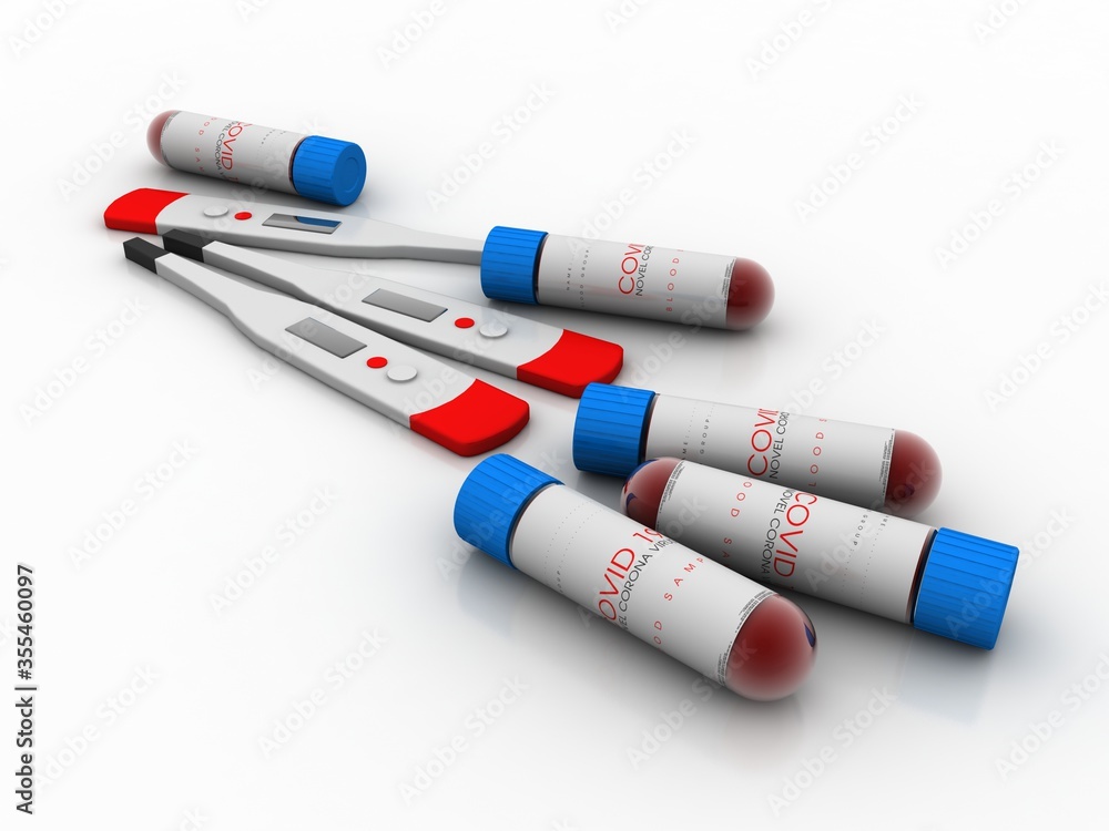 3d render Corona virus disease medicine with Electrical thermometer 3d render Corona virus disease medicine with Electrical thermometer