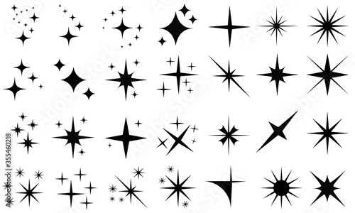 Star icons set. Twinkling stars illustration collection. Sparkles, shining burst. Christmas vector symbols isolated.