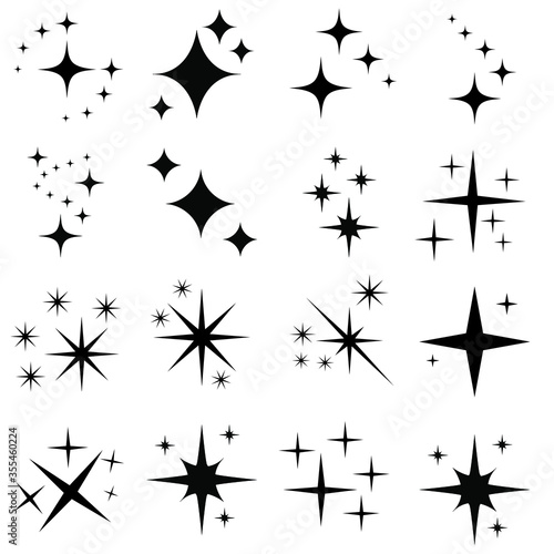 Star icons set. Twinkling stars illustration collection. Sparkles  shining burst. Christmas vector symbols isolated.