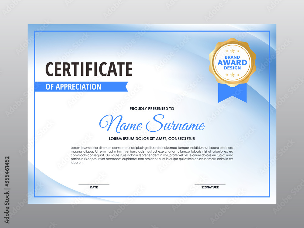 Fototapeta premium Abstract Smooth Blue White Certificate Design, Professional Modern Certificate Template Vector