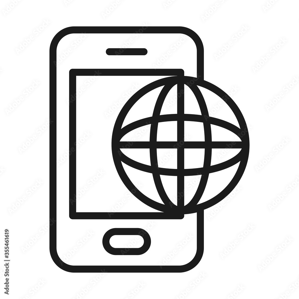 smartphone with global sphere icon, line style smartphone with global sphere icon, line style