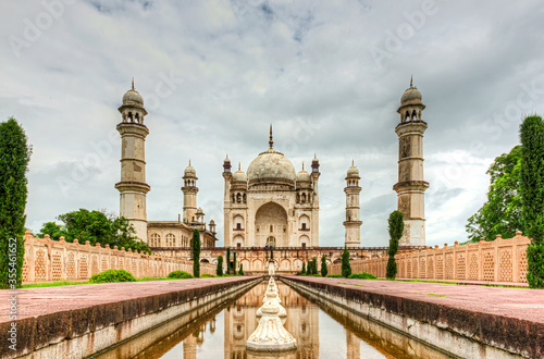 The Bibi ka Maqbara was built by Azam Shah in 1678, as a son's tribute to his mother, Begum Rabia Durrani, the Queen of Mughal emperor Aurangzeb. Aurangabad, Maharashtra, India