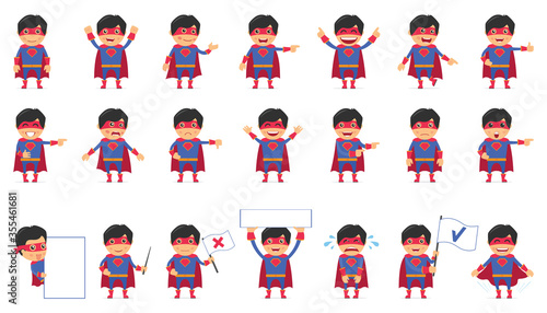 Superhero icon set with strong men isolated on white background. Vector illustration