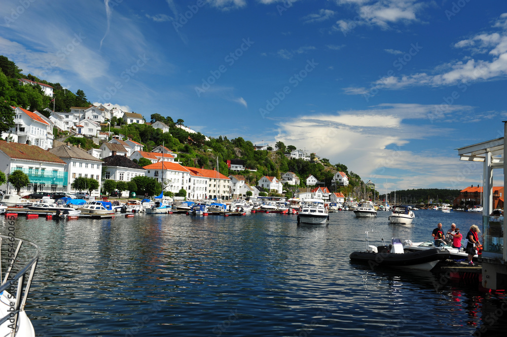 Risoer harbour in Norway on a sunny summer day.